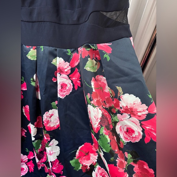 Navy and Pink Floral Midi Dress - Picture 3 of 5